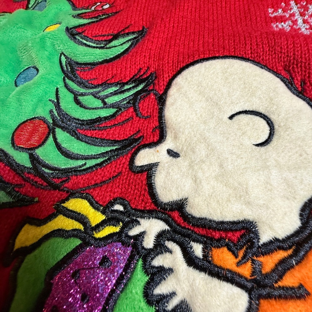 Peanuts Charlie Brown Snoopy Ugly Christmas Sweater Red Metallic Knit 2X - Picture 3 of 8
